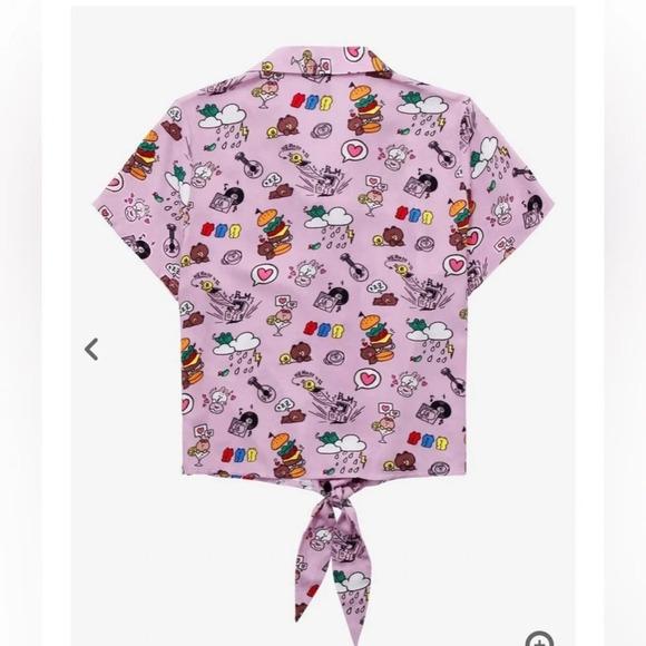 Line FRIENDS BROWN & FRIENDS Allover Print Women's Tie-Front Woven Top - Picture 2 of 6